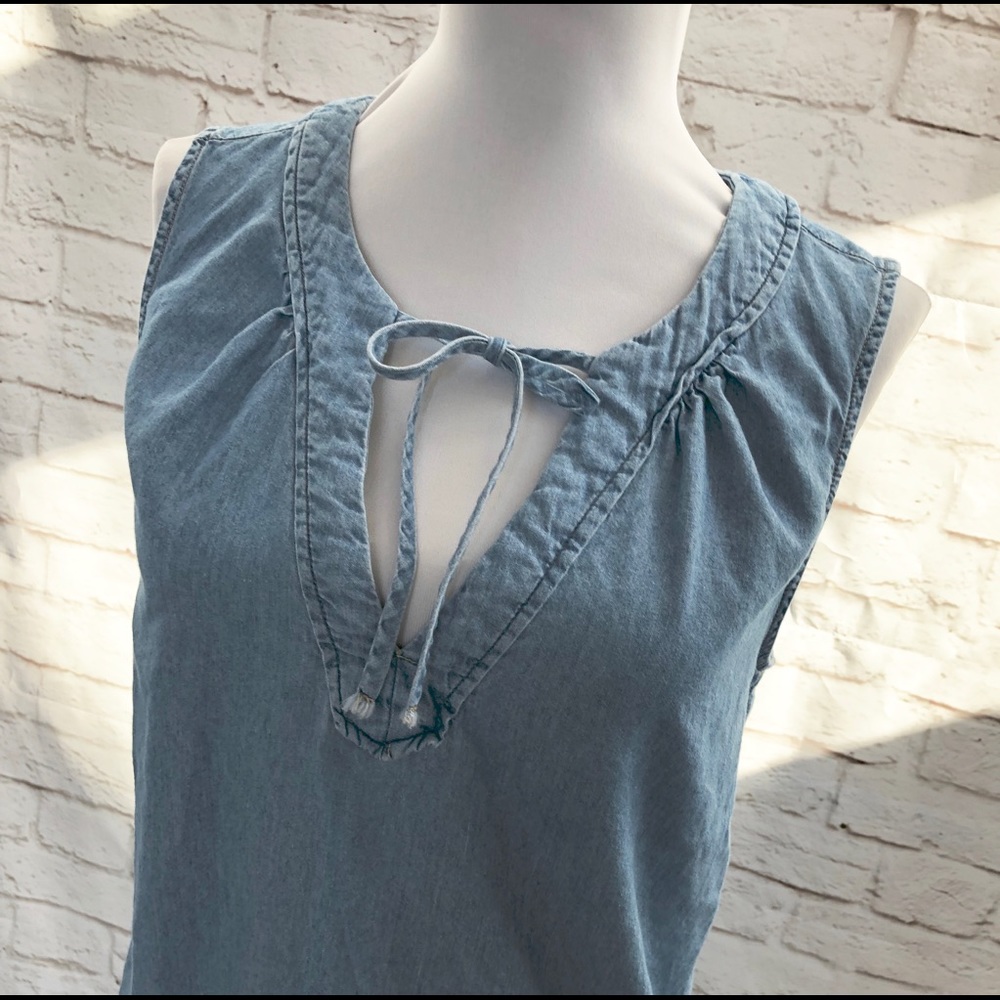 OLD NAVY Chambray Sleeveless Tie Collar Shift Tunic Tank Shirt Dress S - Picture 5 of 6